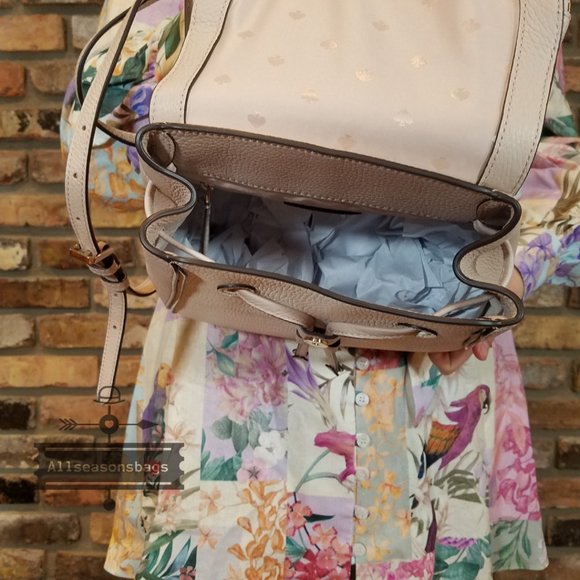 LEATHER Kate spade Medium Flap Backpack Leila Beige White - Picture 7 of 13